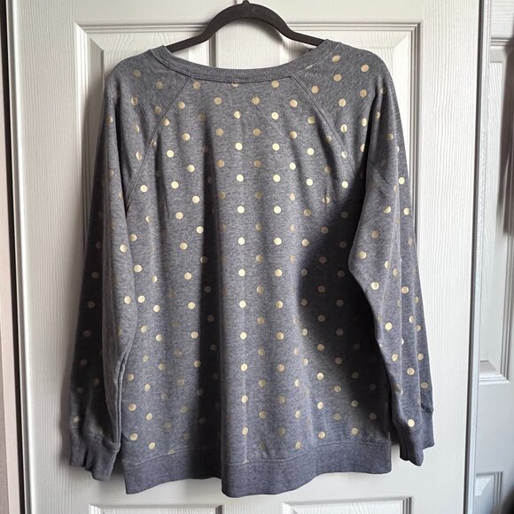 Old Navy Women's Large Crew Neck Sweatshirt Gray with Gold Foil Polka Dot Print - Picture 2 of 5